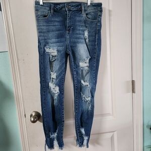 Cello Distressed Blue Ripped Skinny Jeans